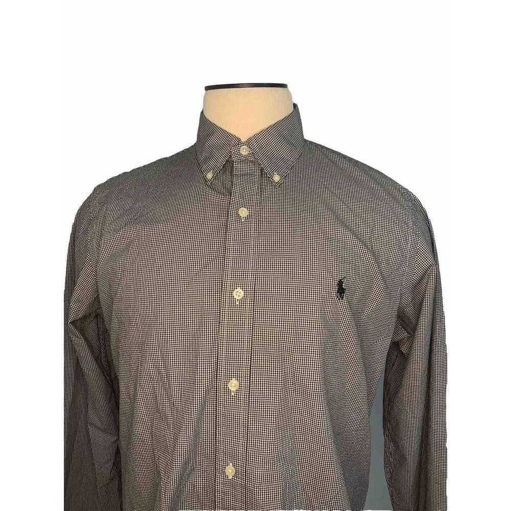 Ralph Lauren Shirt Mens Large Classic Fit Cotton Stretch Black Ginghan Plaid